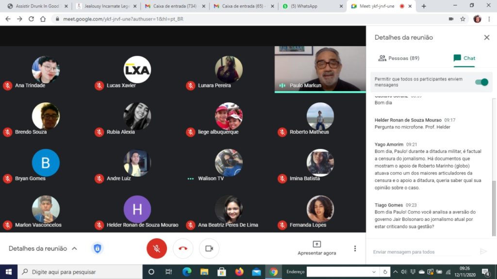 Acadêmicos do curso de Jornalismo participam de encontro online com jornalista Paulo Markun